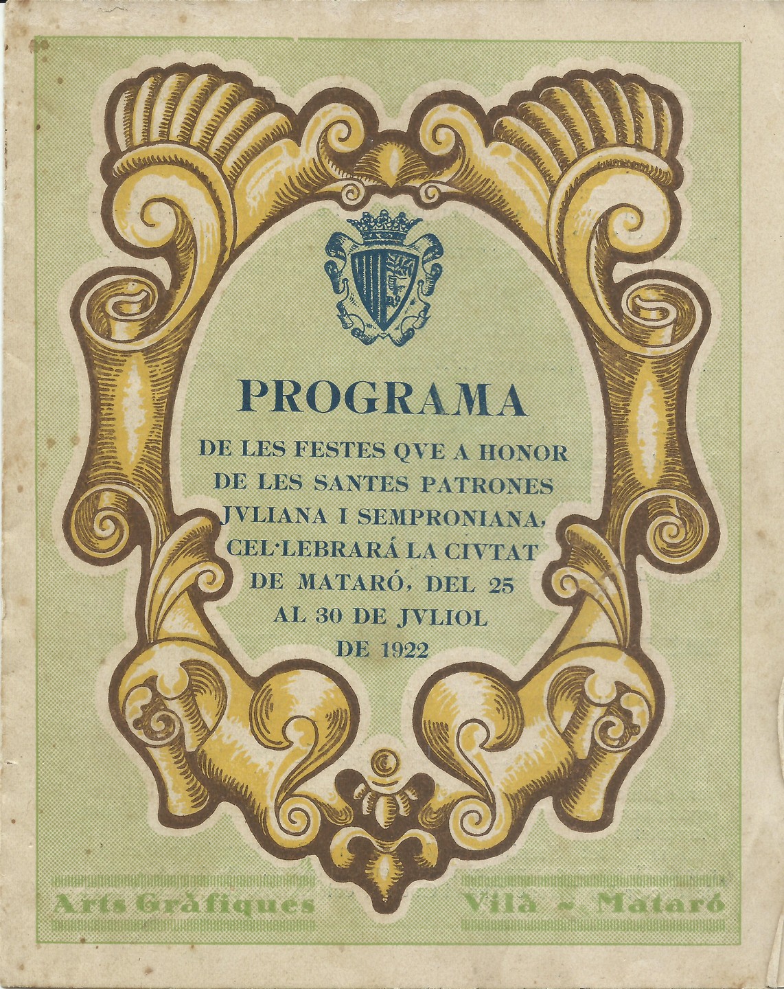 Portada del programa de Les Santes 1922. Fons MASMM